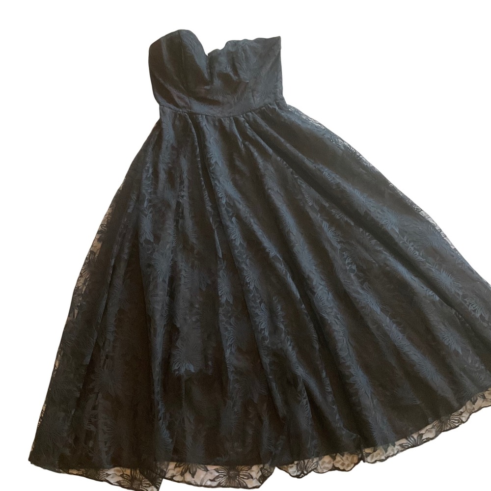 Jane Maren Vintage Black Lace Strapless Sweetheart Neckline Midi Dress Size 9/10